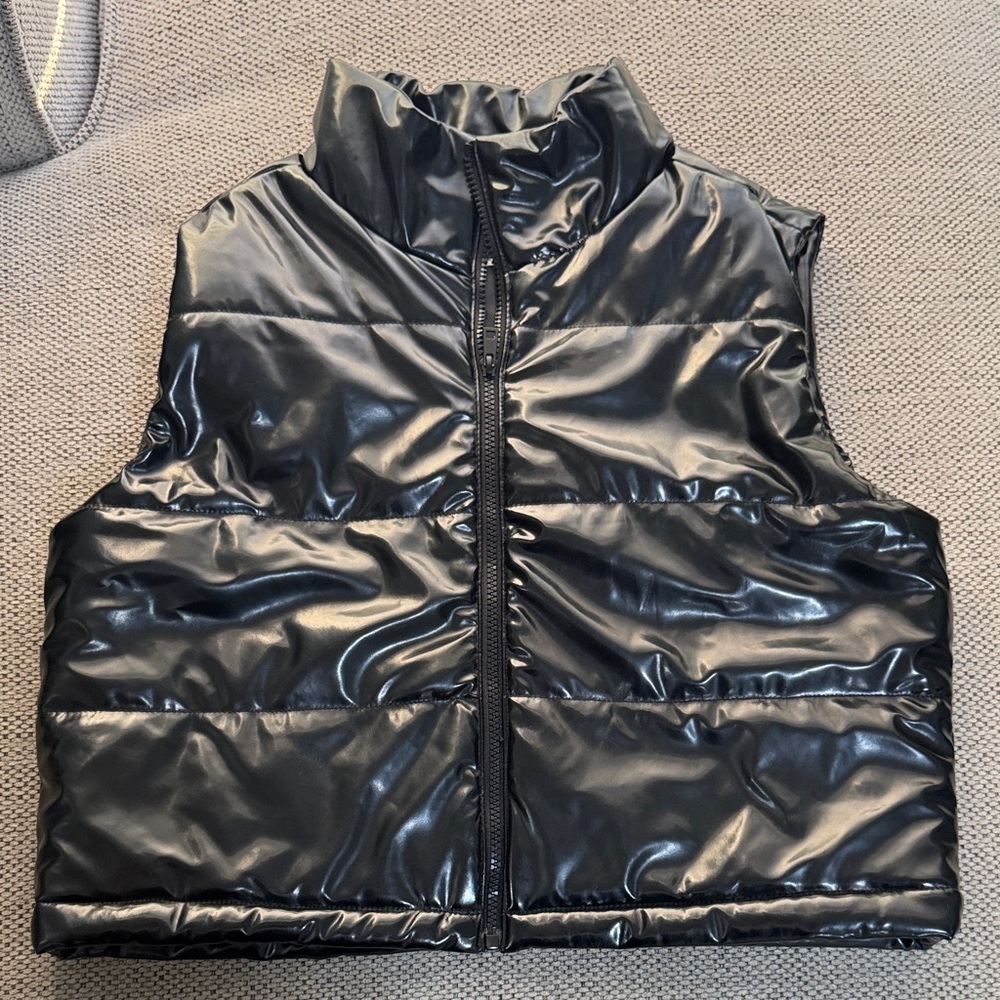 Shiny Black Puffer Vest